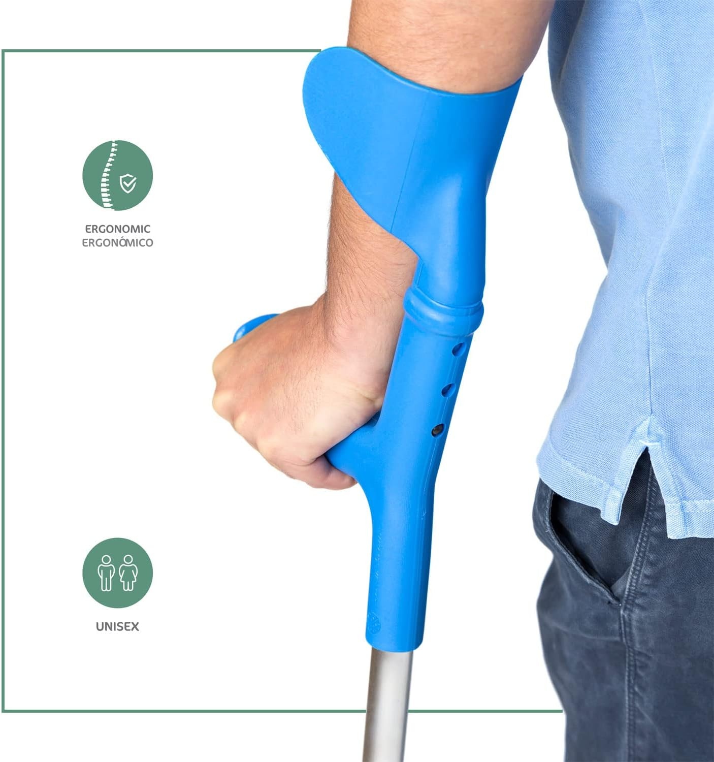 Krukken voor Volwassenen, Verstelbaar Aluminium, Blauw (Paar) | Snel Verstelbaar, Anatomisch Handvat, Antislipdop, Draagvermogen 125 kg