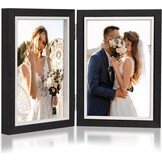 Dubbele fotolijst 6x4, scharnierende opvouwbare houten fotolijst met glas, bureaustandaard voor 2 foto's, perfect voor familie, huwelijksgeschenken, zwart