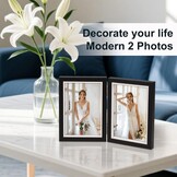 Dubbele fotolijst 6x4, scharnierende opvouwbare houten fotolijst met glas, bureaustandaard voor 2 foto's, perfect voor familie, huwelijksgeschenken, zwart
