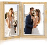 Dubbele fotolijst 6x4, scharnierende opvouwbare houten fotolijst met glas, bureaustandaard voor 2 foto's, perfect voor familie, huwelijksgeschenken, zwart