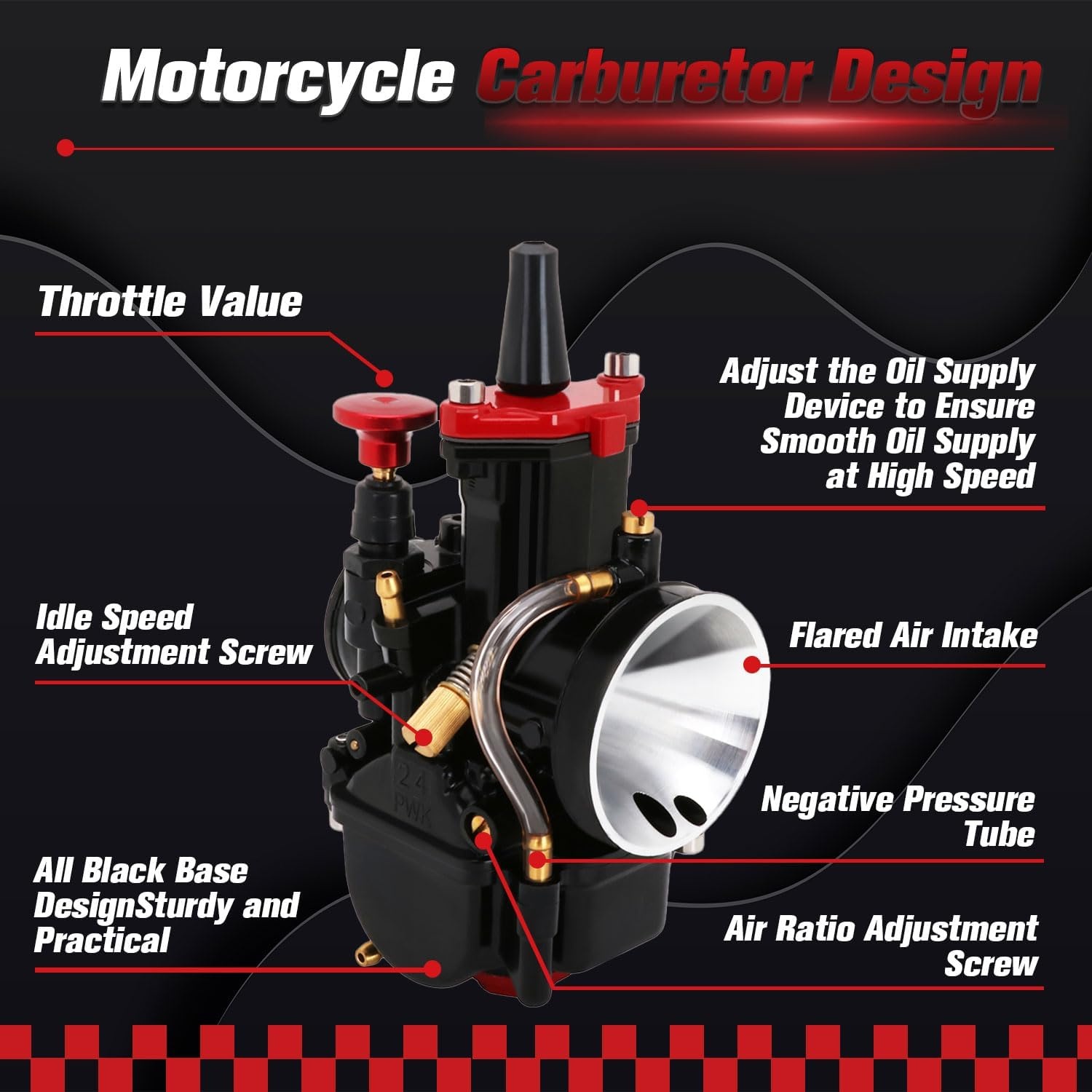 PWK 34mm Motorfiets Carburateur Carb Voor ATV UTV Scooter 125cc 150cc 175cc 200cc 250cc Dirt Bike-Zwart - Maat 34MM