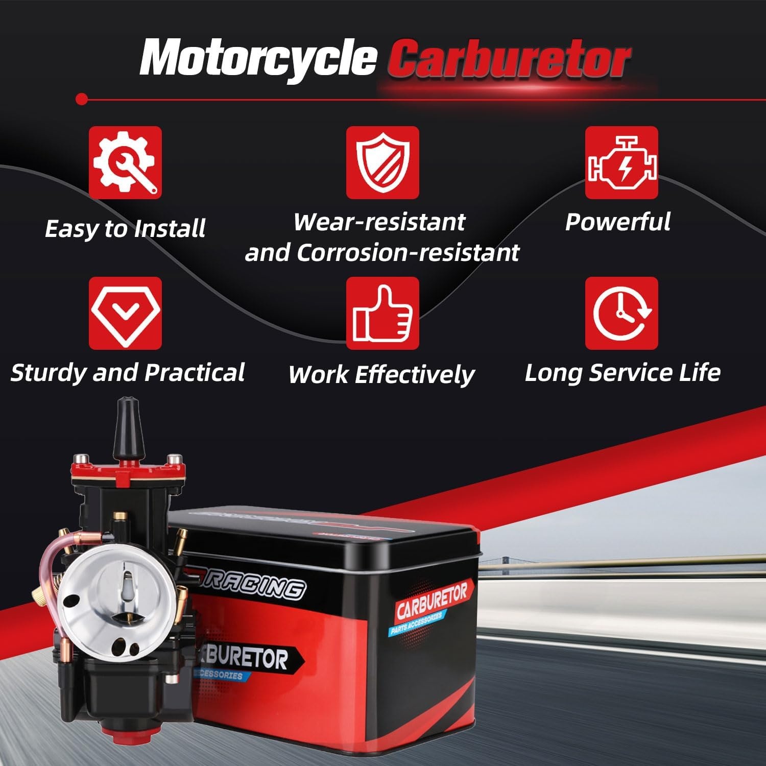 PWK 34mm Motorfiets Carburateur Carb Voor ATV UTV Scooter 125cc 150cc 175cc 200cc 250cc Dirt Bike-Zwart - Maat 34MM
