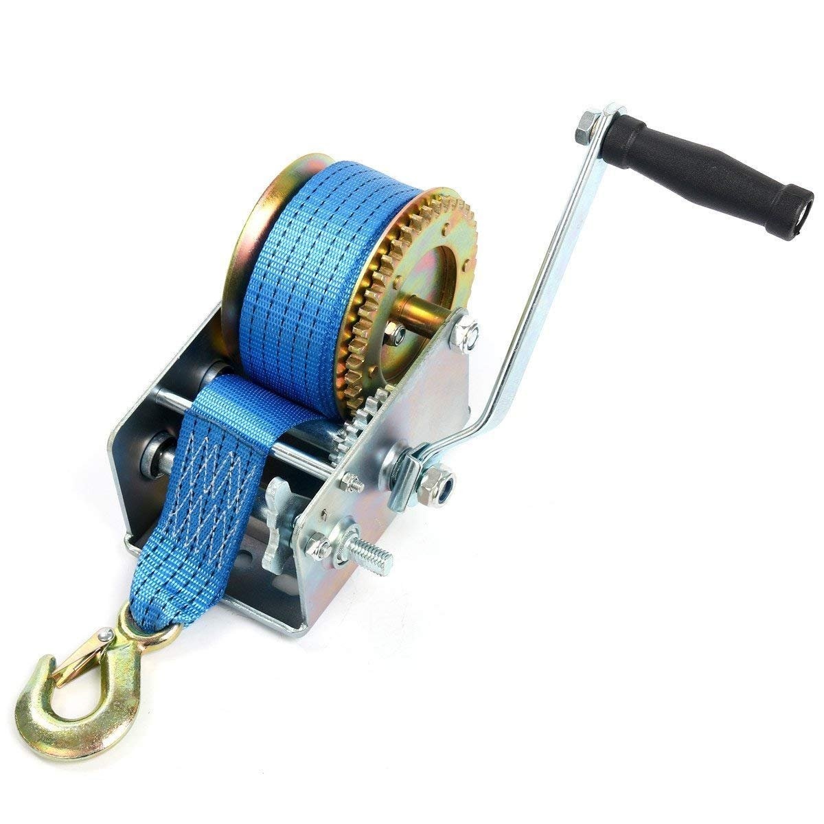 FreeTec Handmatige lier met blauw Polyester Trekkoord naar Bergung Lier Boot Lier (10m 2500lbs)