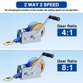 FreeTec Handmatige lier met blauw Polyester Trekkoord naar Bergung Lier Boot Lier (10m 2500lbs)