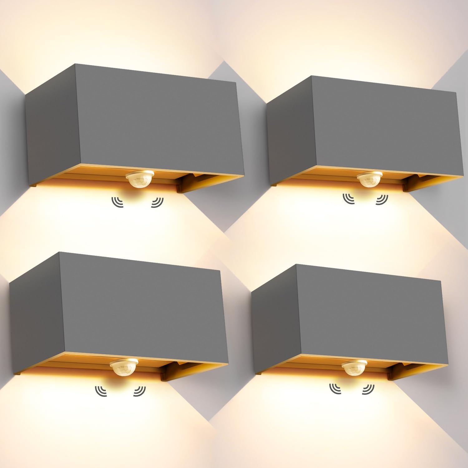 4x LED Wandlamp Grijs 20W Warm Wit 3000K IP65 - 76% Korting