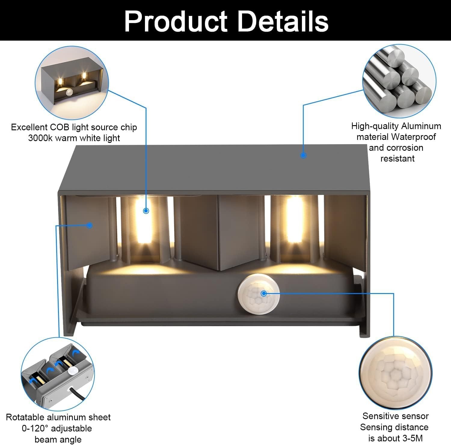 4x LED Wandlamp Grijs 20W Warm Wit 3000K IP65 - 76% Korting