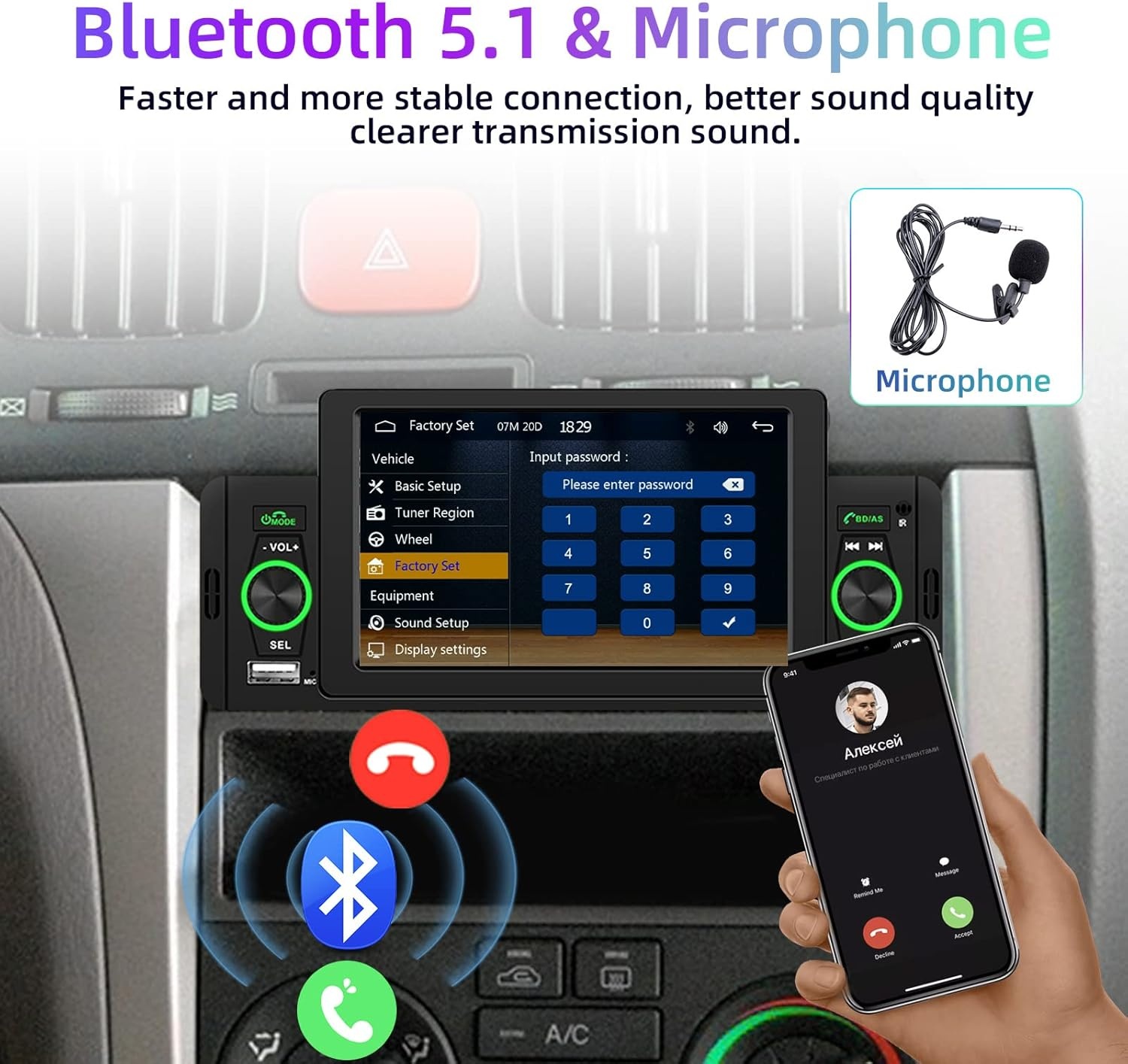 Podofo 1 DIN Autoradio Compatibel met Apple Carplay en Android Auto,5 Inch Radio Touchscreen voor Auto's met Bluetooth,FM Radio,Mirror Link,AHD Achteruitrijcamera&microfoon