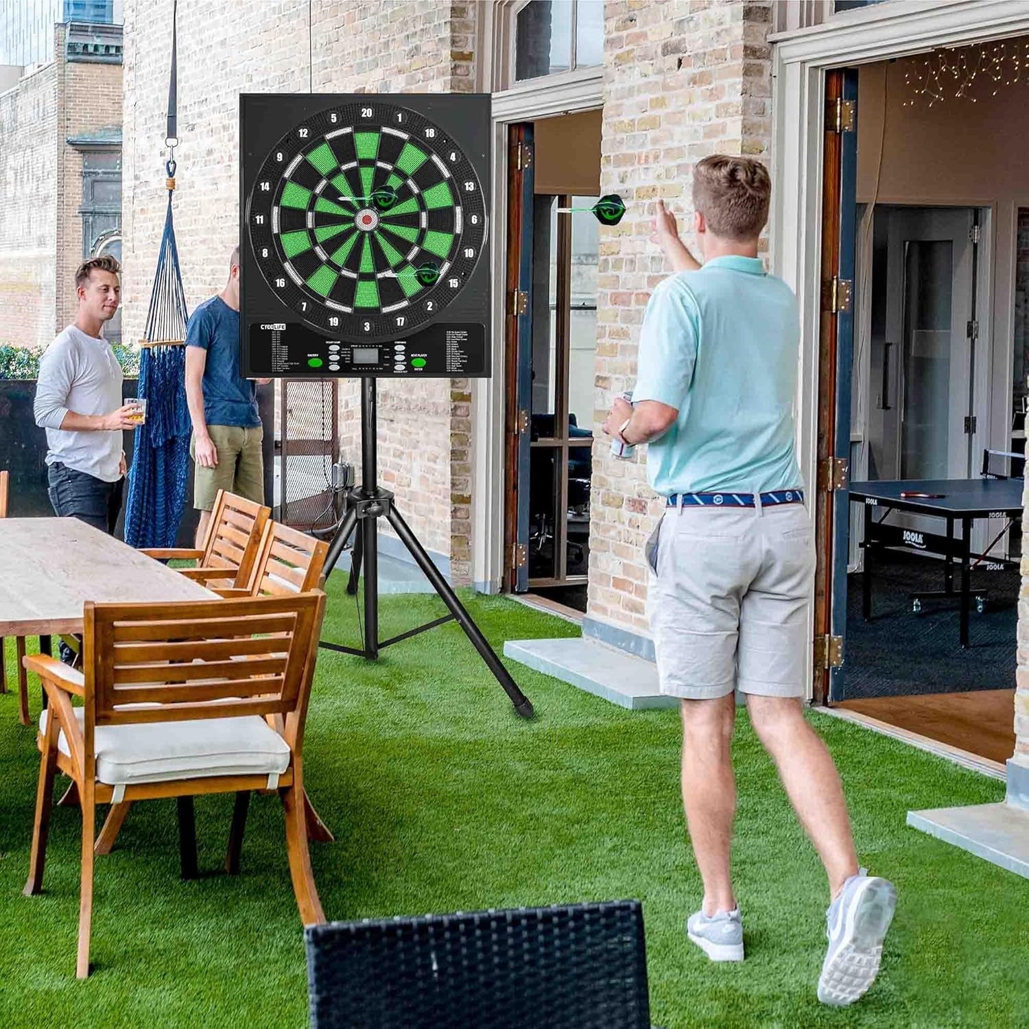 CyeeLife Elektronisch Dartbord Zwart - 34 Spellen & 355 Variaties, 1-8 Spelers, met LED-scherm en Duitse stem