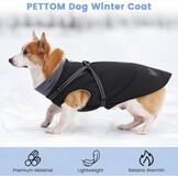 PETTOM Warme hondenjassen en jassen voor honden, waterdicht reflecterend hondenharnas vest winter hondenkleding met borstriem, wandelen buiten verstelbaar (zwart, 4XL)