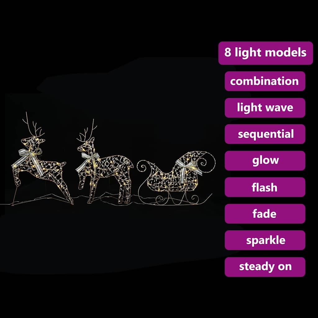 vidaXL LED Rendieren met 60 LED 3 pcs Warmwit PET