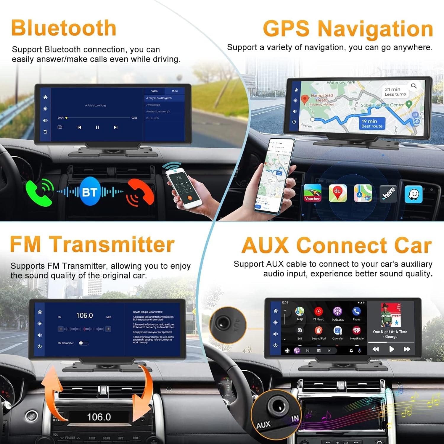 Podofo Draagbare Autoradio 9.3 Inch IPS Touchscreen met Apple CarPlay & Android Auto