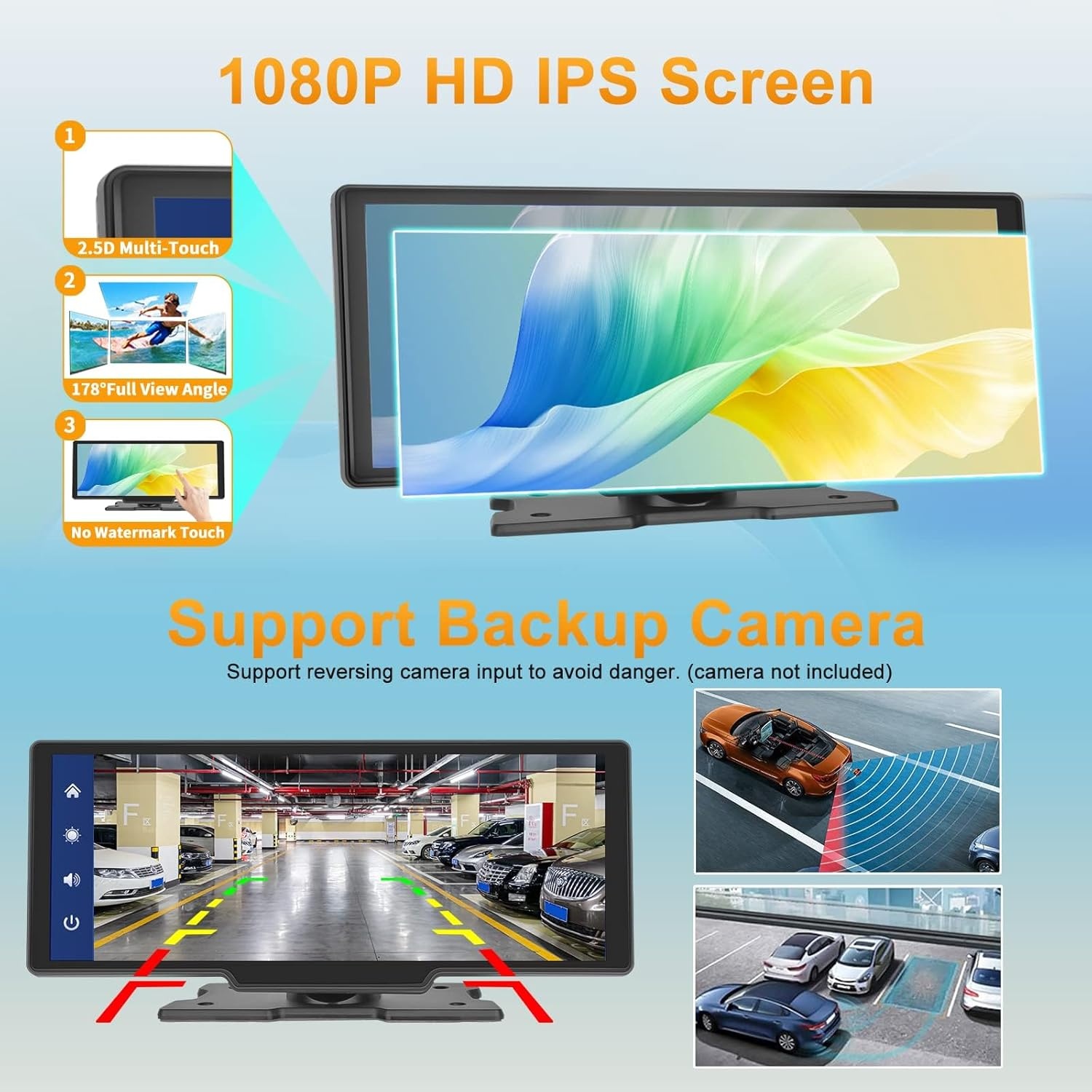 Podofo Draagbare Autoradio 9.3 Inch IPS Touchscreen met Apple CarPlay & Android Auto