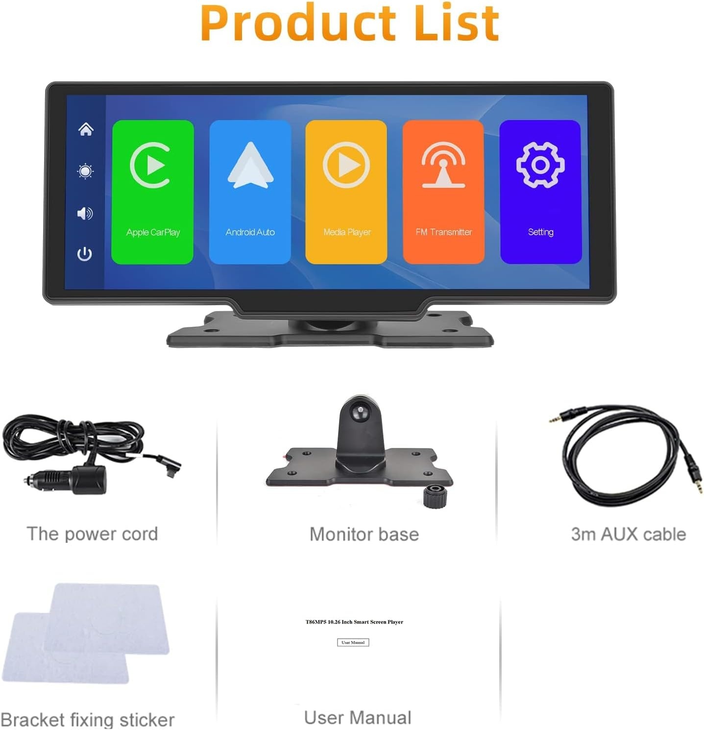 Podofo Draagbare Autoradio 9.3 Inch IPS Touchscreen met Apple CarPlay & Android Auto