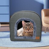 Kattengrot voor binnen katten, grotbedden met pluche kattenkussen, slaaphuis, huisdierhuis, opvouwbare hondengrot 60 x 45 x 45 cm (donkergrijs)
