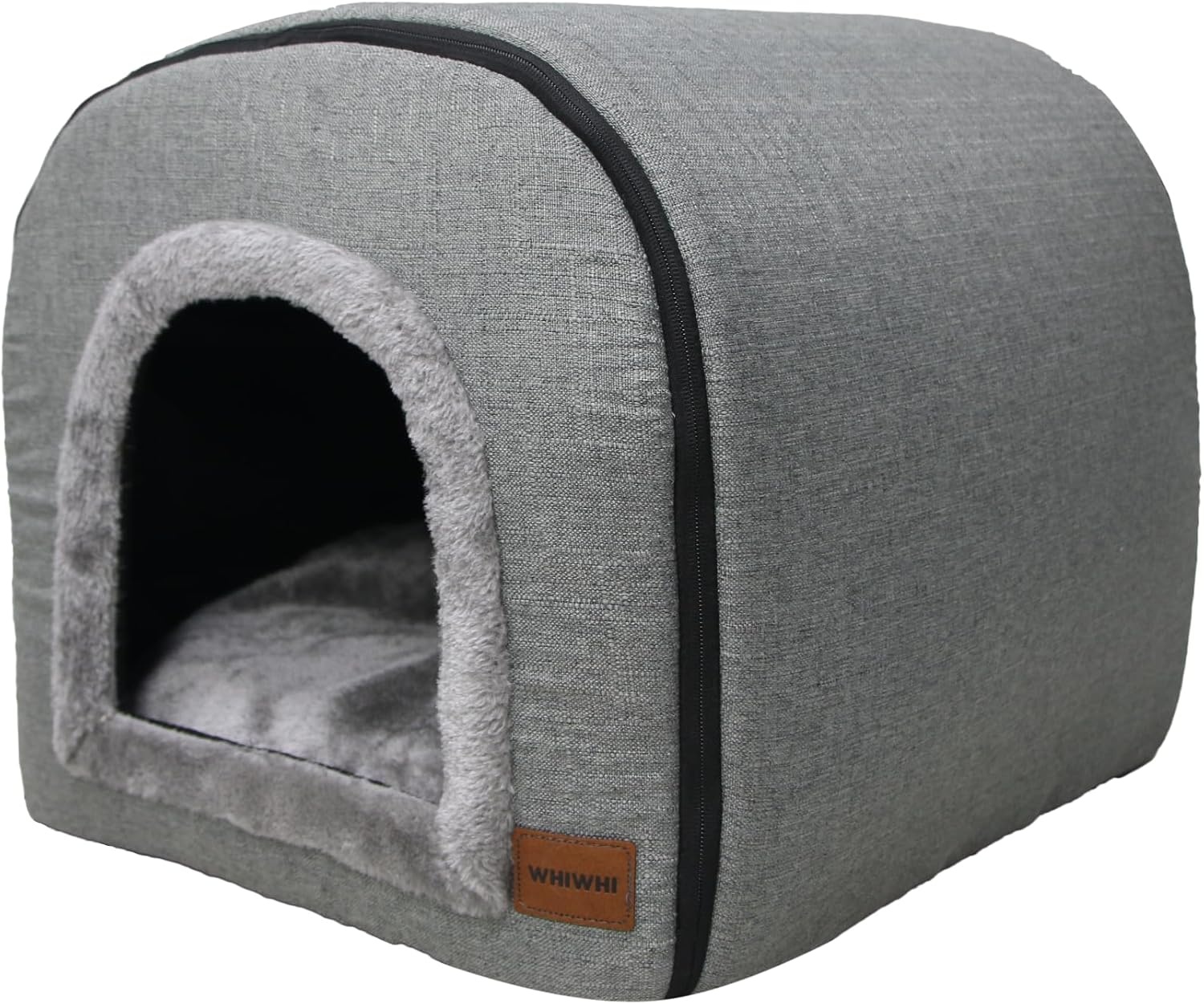 Kattengrot voor binnen katten, grotbedden met pluche kattenkussen, slaaphuis, huisdierhuis, opvouwbare hondengrot 60 x 45 x 45 cm (donkergrijs)