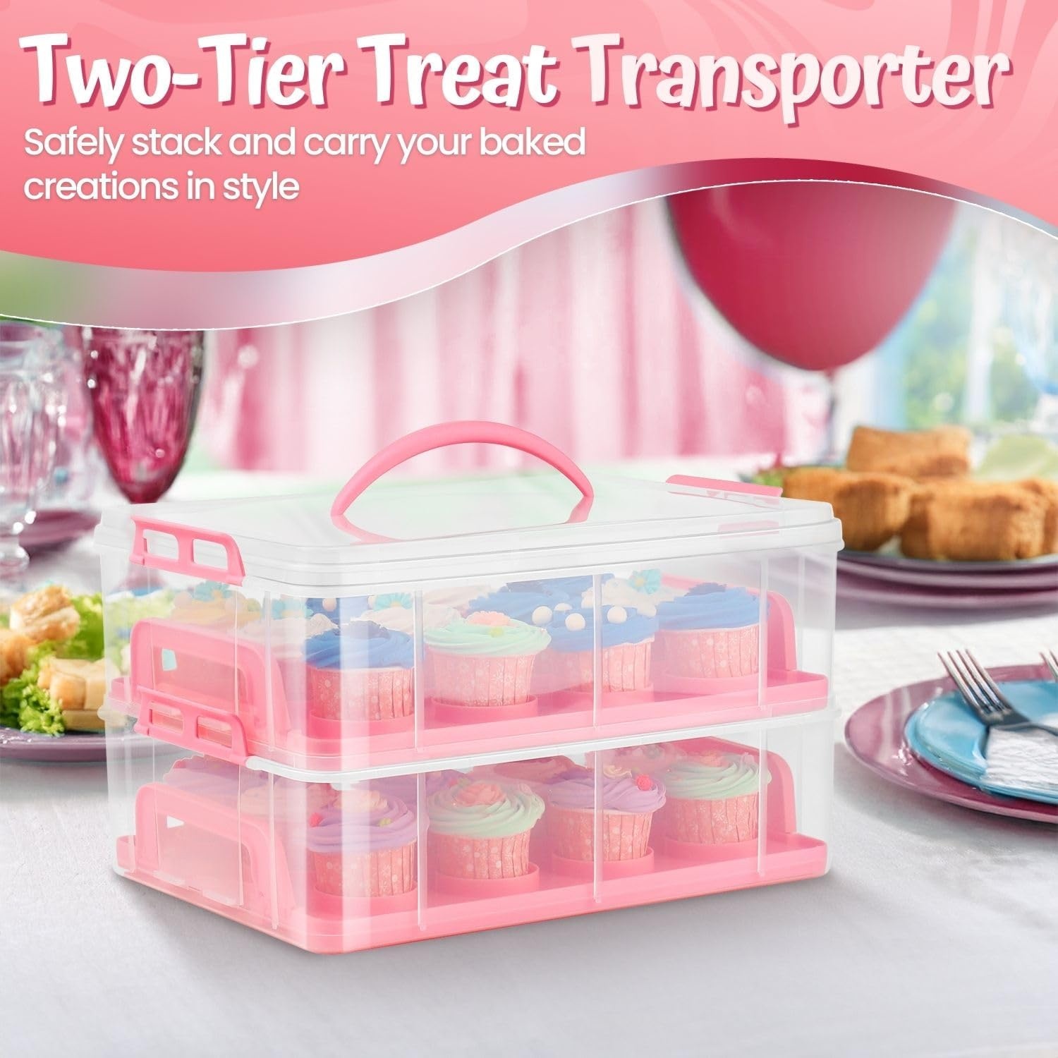 Flexzion Taartdoos Roze voor 24 Cupcakes of 1 grote Taart, 2 Lagen