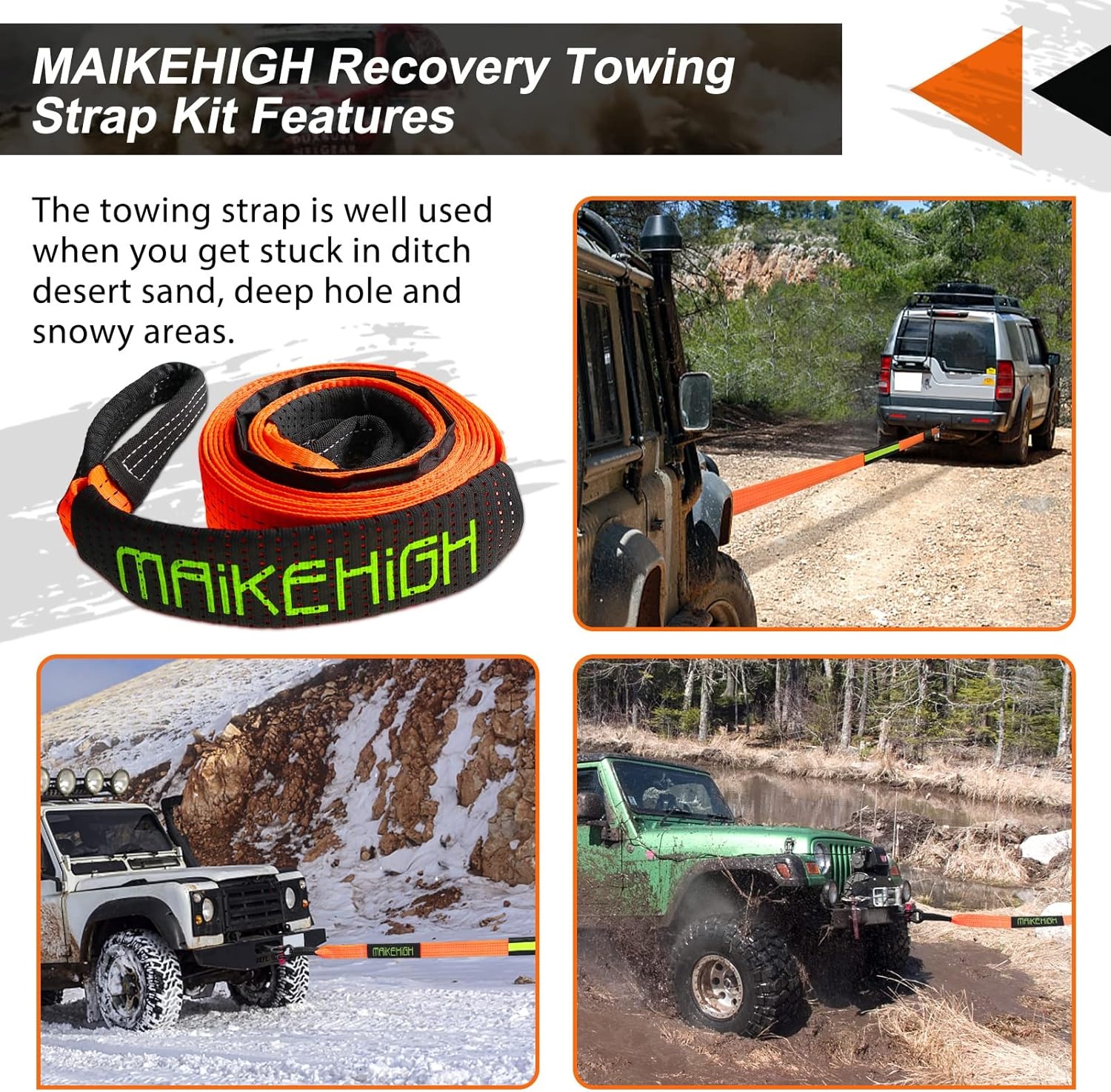 Sleepkabel Off-Road 10T - 5M, Oranje met Handschoenen & Sluitingen