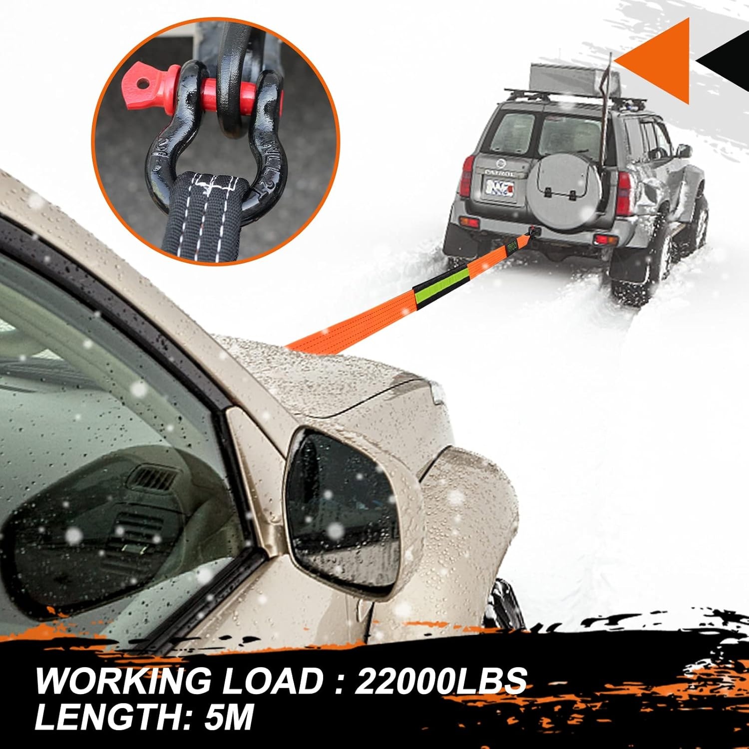 Sleepkabel Off-Road 10T - 5M, Oranje met Handschoenen & Sluitingen