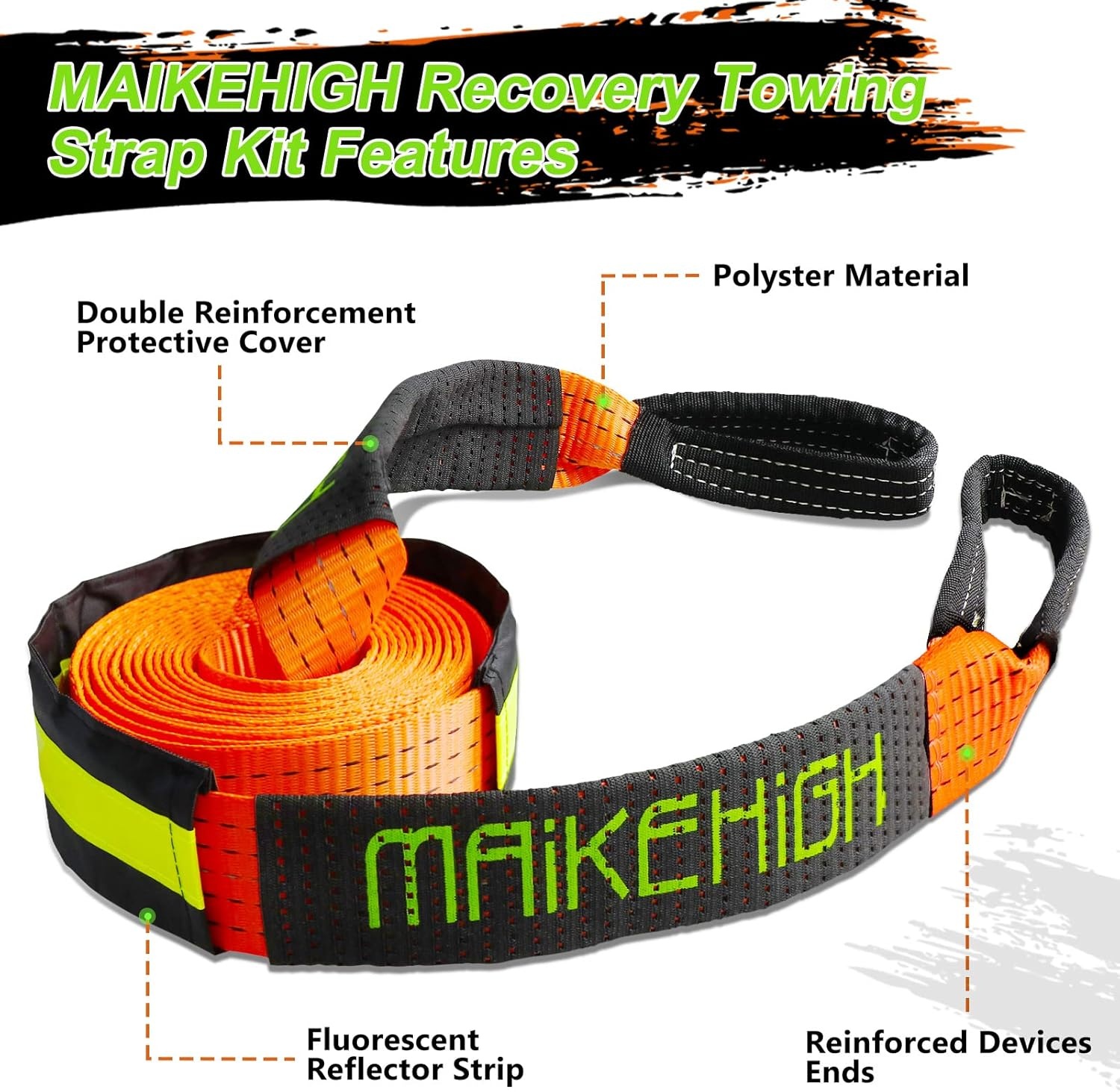 Sleepkabel Off-Road 10T - 5M, Oranje met Handschoenen & Sluitingen