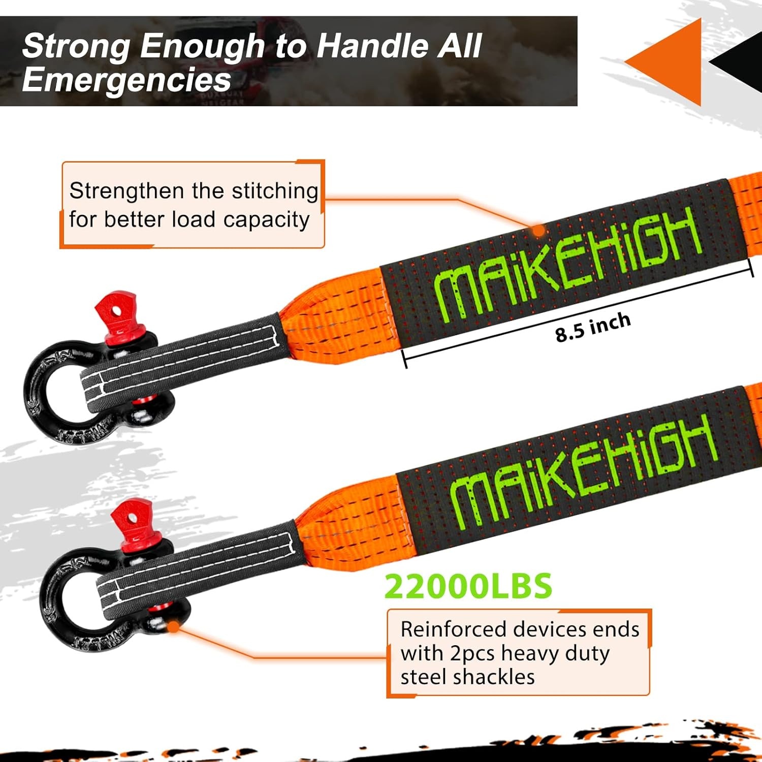 Sleepkabel Off-Road 10T - 5M, Oranje met Handschoenen & Sluitingen