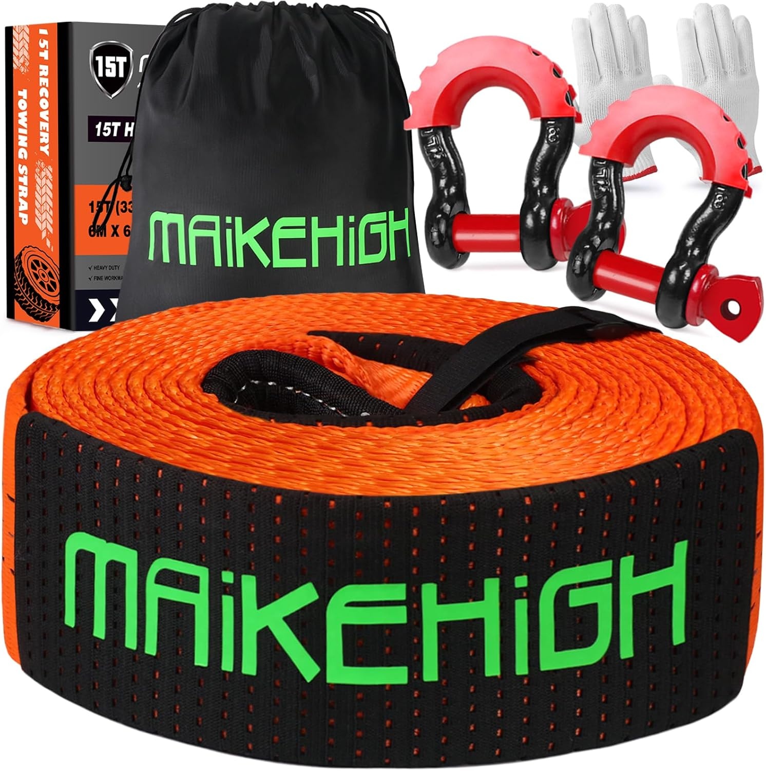 Sleepkabel Off-Road 10T - 5M, Oranje met Handschoenen & Sluitingen