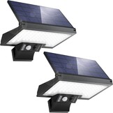 JESLED Zonne-energie Wandlamp met Afstandsbediening, IP65 Weerbestendig, 800LM 6000K Koel Wit Draadloze Lamp, 2600mAh Batterij, 4 Modus, 180° Verstelbaar Paneel voor Tuin, Erf, Pad