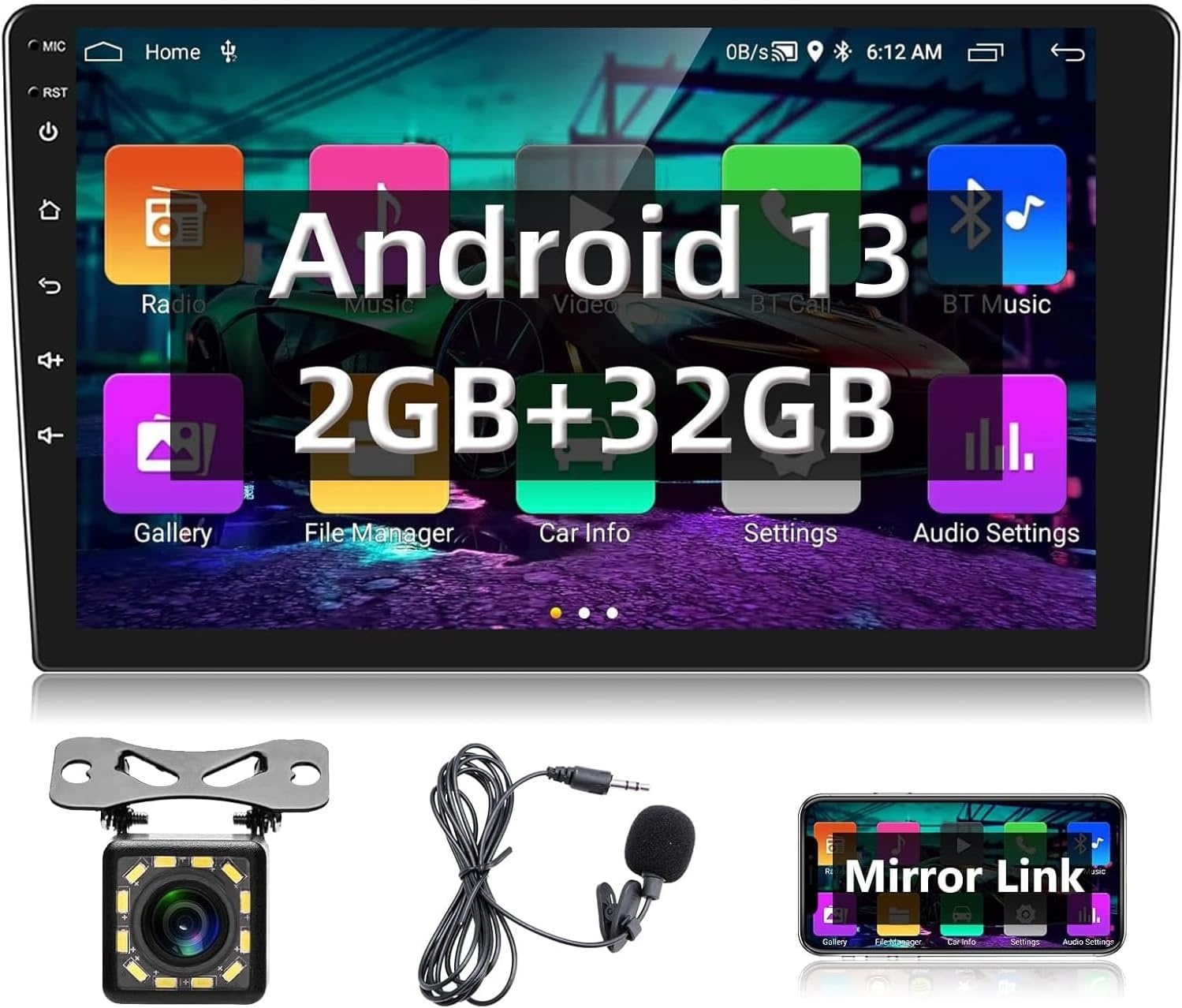 Podofo Dubbel DIN Autoradio met GPS, Bluetooth en 9 Inch Android Scherm