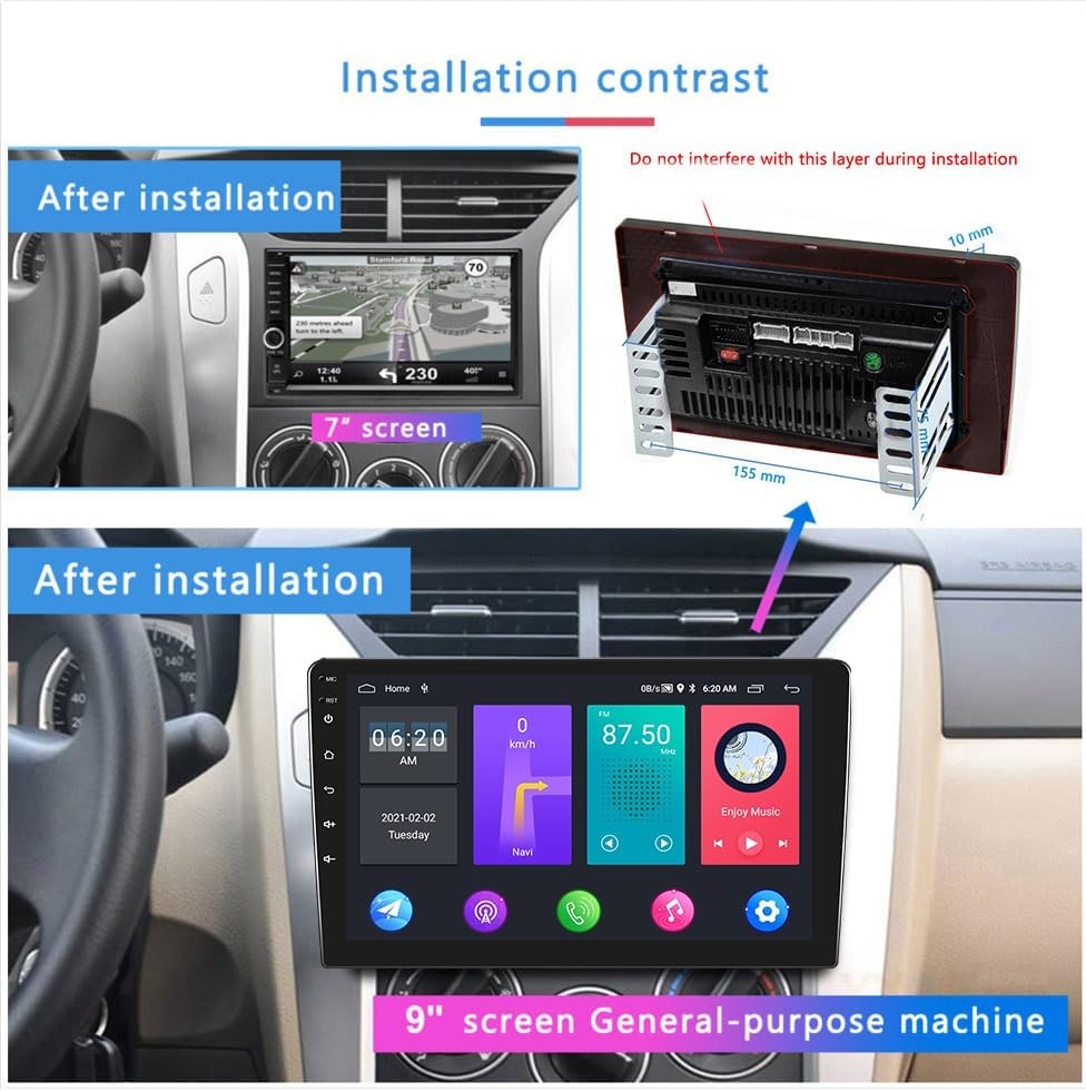 Podofo Dubbel DIN Autoradio met GPS, Bluetooth en 9 Inch Android Scherm