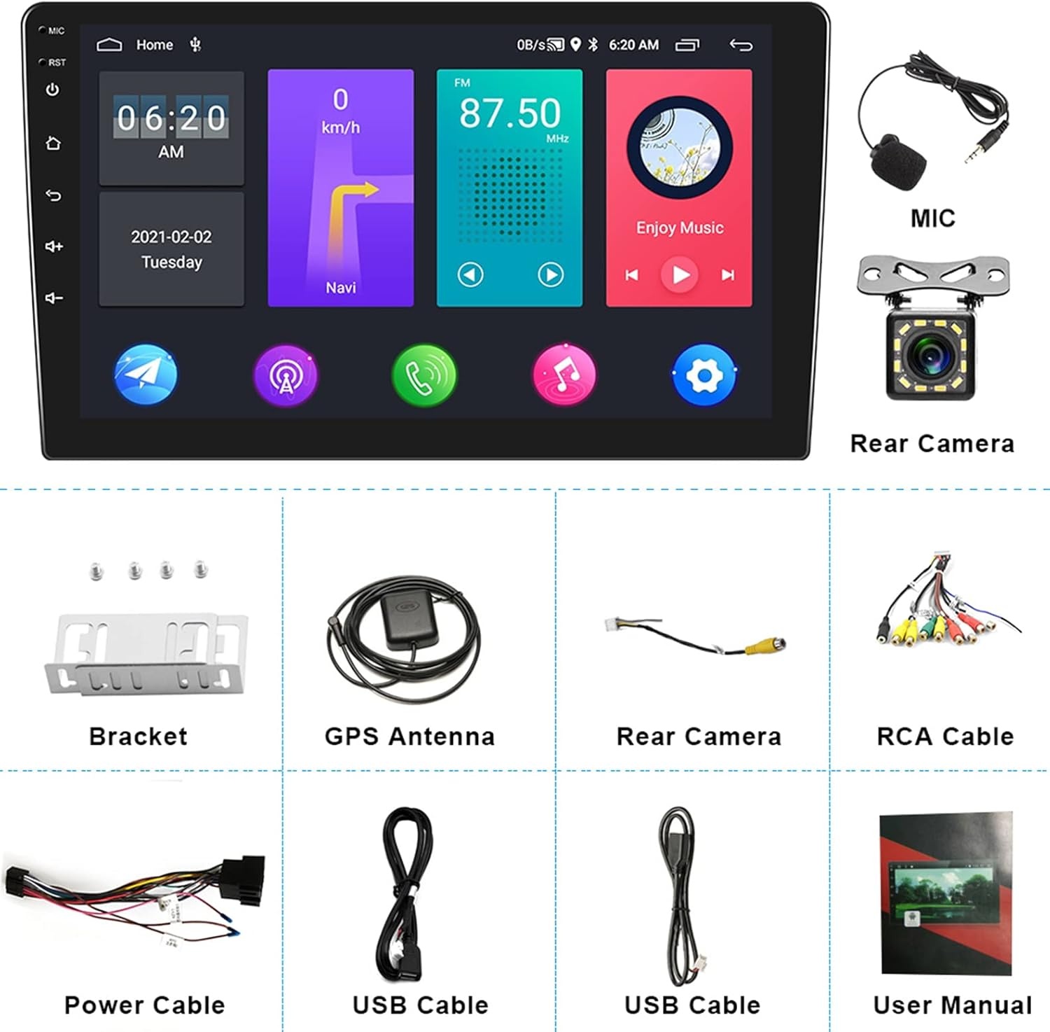 Podofo Dubbel DIN Autoradio met GPS, Bluetooth en 9 Inch Android Scherm