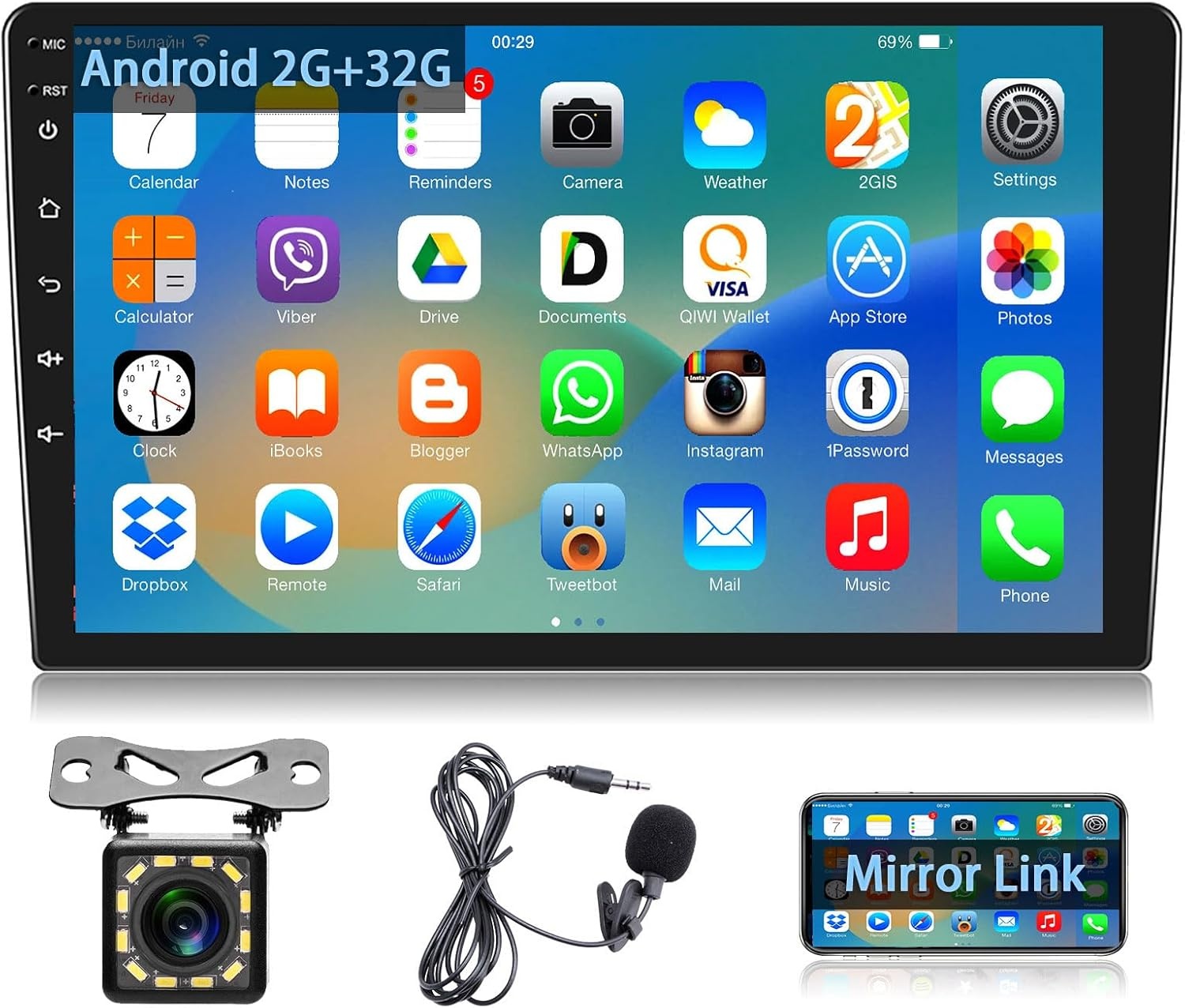 Podofo Dubbel DIN Autoradio met GPS, Bluetooth en 9 Inch Android Scherm