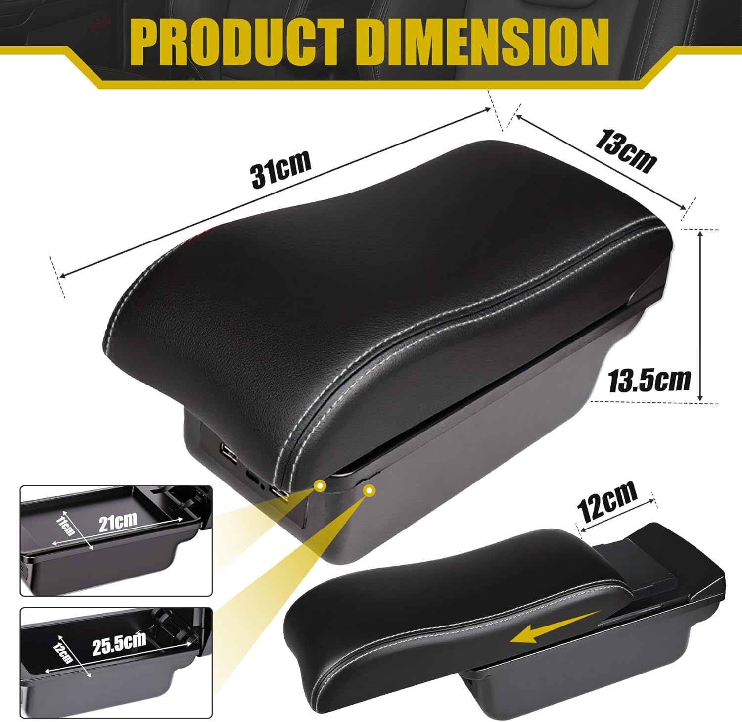 Armsteun Voor Toyota Yaris 2015-2021 Armleuningen Auto Centre Console Interieur Opbergdoos Armsteun Dual Compartimenten Zacht Leer - Maat Black with White