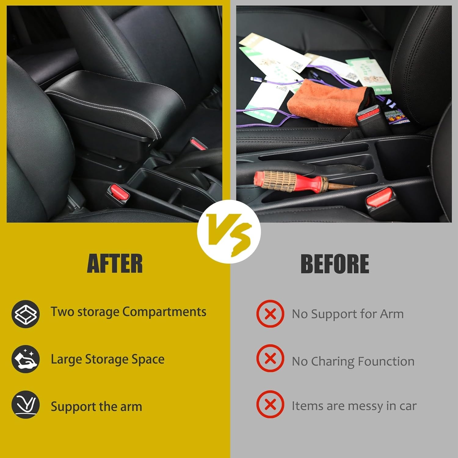 Armsteun Voor Toyota Yaris 2015-2021 Armleuningen Auto Centre Console Interieur Opbergdoos Armsteun Dual Compartimenten Zacht Leer - Maat Black with White