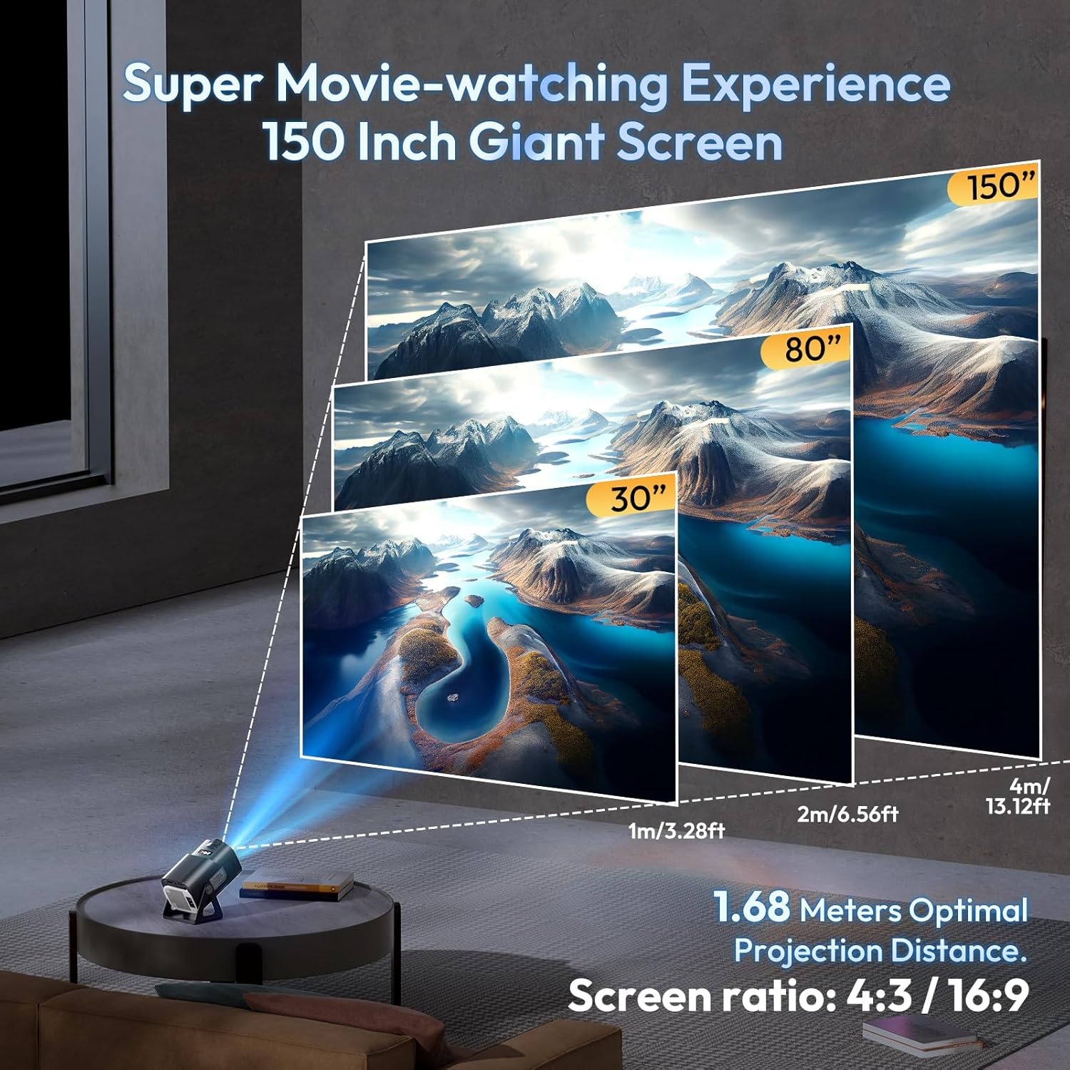 Draagbare mini-beamer XGODY Gimbal5 Mini smart Android 11 HD-projector, ondersteunt 1080p 4K WiFi6 BT, thuisbioscoop, videoprojector met 180° draaibare standaard, autokeystone voor Android, iOS, mat
