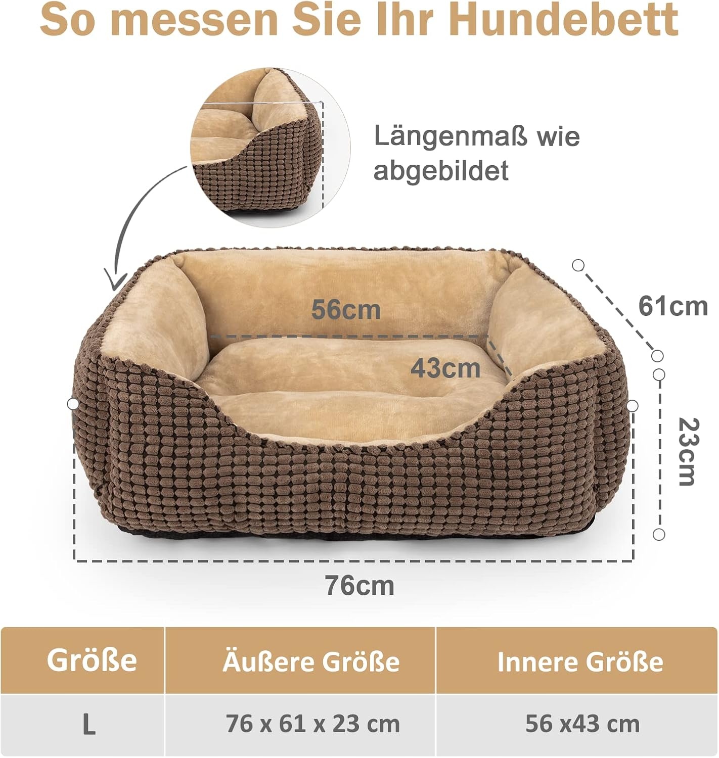 Zacht Hondenbed voor Middelgrote Honden & Katten - Wasbaar - 76x61x23cm