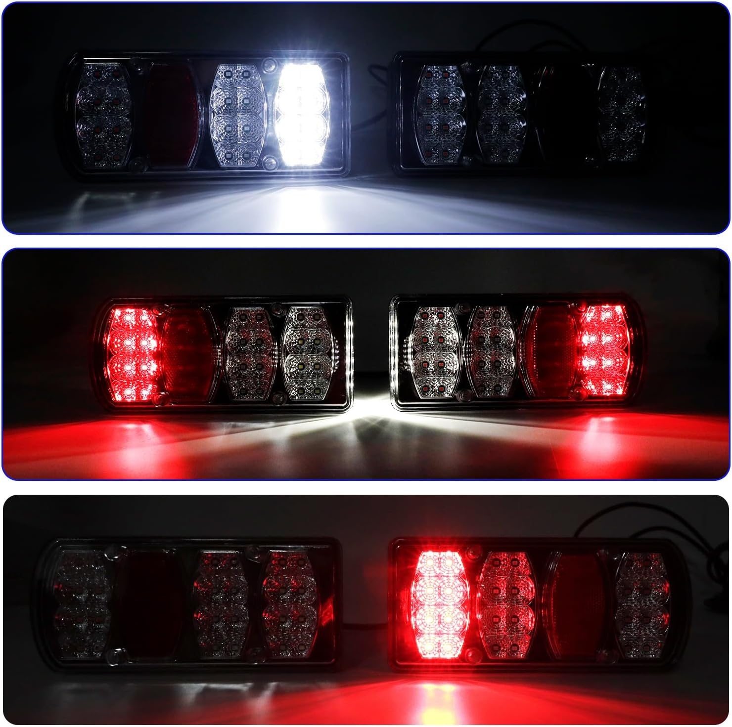 2 stuks 13-pins aanhangerverlichting LED 12 V 24 V met 5 m kabel voorbedrade 5-pins bajonetfixes, 7-IN-1, waterdicht, E-Mark Goedgekeurd