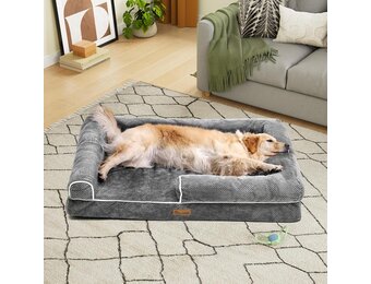 YITAHOME Middelgrote hondenbedbank, afneembare wasbare hoes, huisdierbed met volledig gevulde zijranden, zacht en gezellig, voor grote en extra grote honden, 89 x 63 x 18 cm, grijs (135 x 107 x 22 cm
