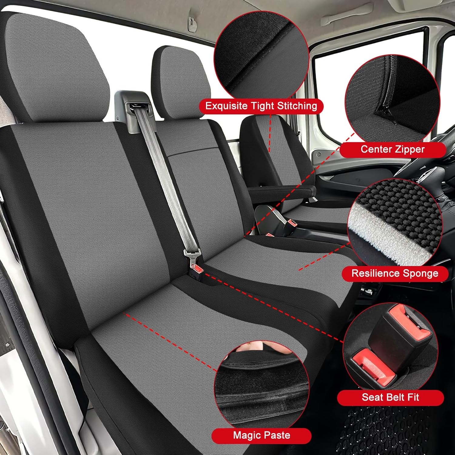 Iveco Daily VI Autostoelhoezen Set 2014-2025 | 2+1 Voorin | Zwart/Donkergrijs | 85% Korting
