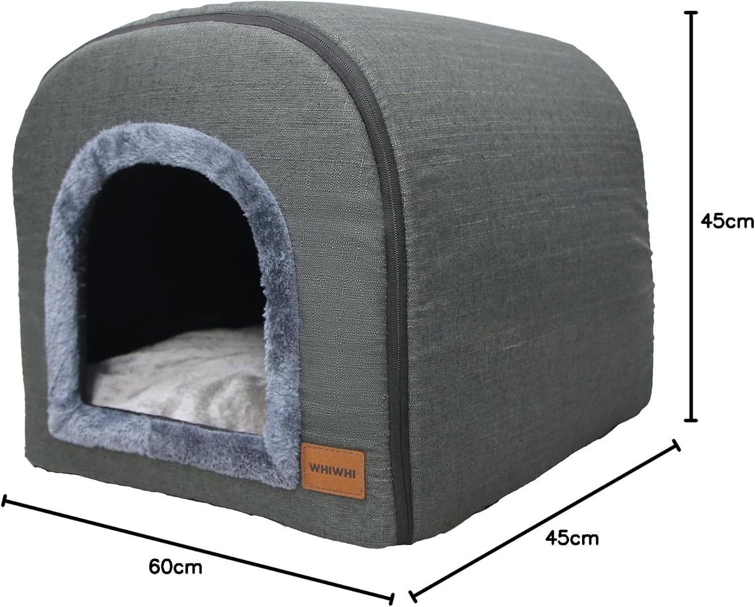 Kattengrot voor binnen katten, grotbedden met pluche kattenkussen, slaaphuis, huisdierhuis, opvouwbare hondengrot 60 x 45 x 45 cm (donkergrijs)