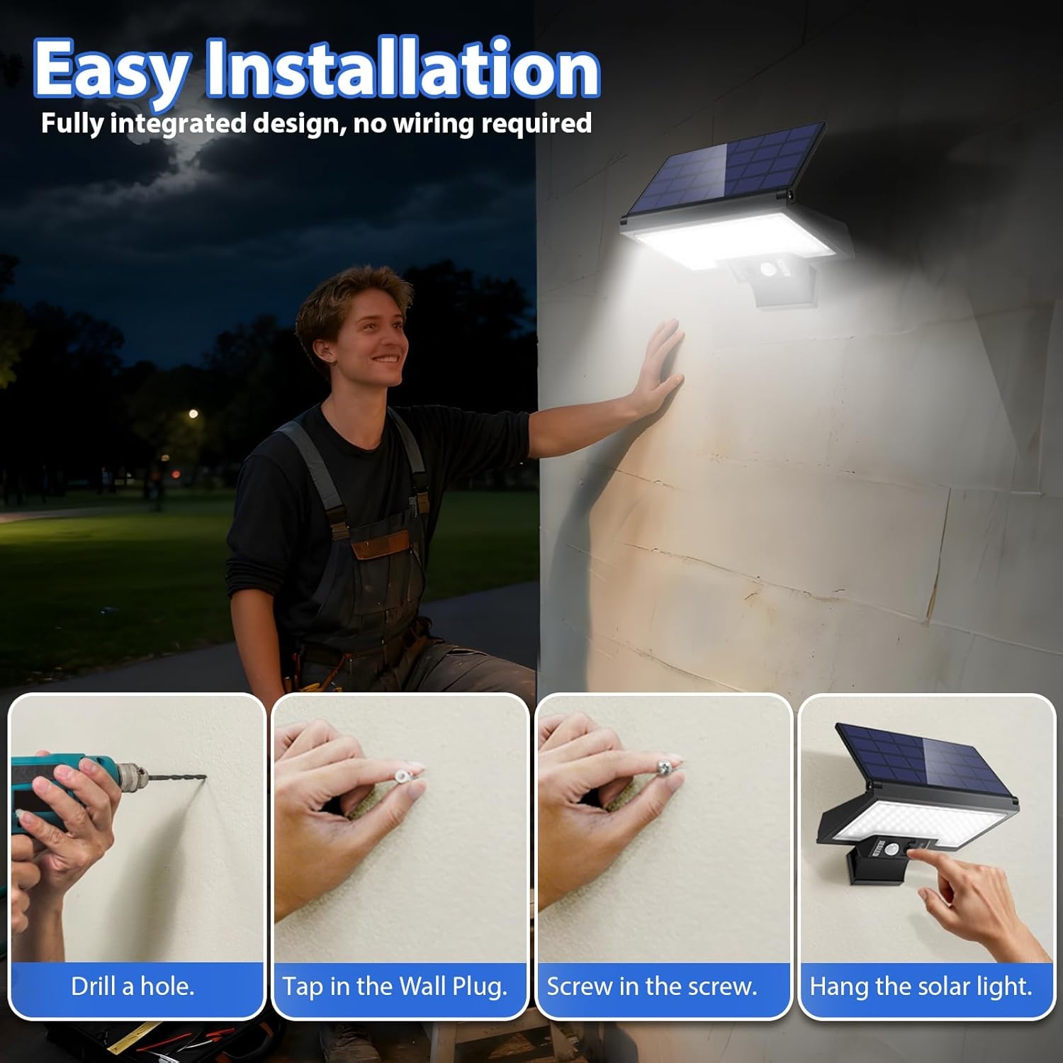 JESLED Zonne-energie Wandlamp met Afstandsbediening, IP65 Weerbestendig, 800LM 6000K Koel Wit Draadloze Lamp, 2600mAh Batterij, 4 Modus, 180° Verstelbaar Paneel voor Tuin, Erf, Pad