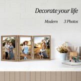 Drievoudige 5x7 Fotolijst Scharnierende Vouwbare Houten Fotolijst met Glazen Voorkant Staand Verticaal op Bureau Hout