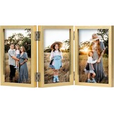 Drievoudige 5x7 Fotolijst Scharnierende Vouwbare Houten Fotolijst met Glazen Voorkant Staand Verticaal op Bureau Hout