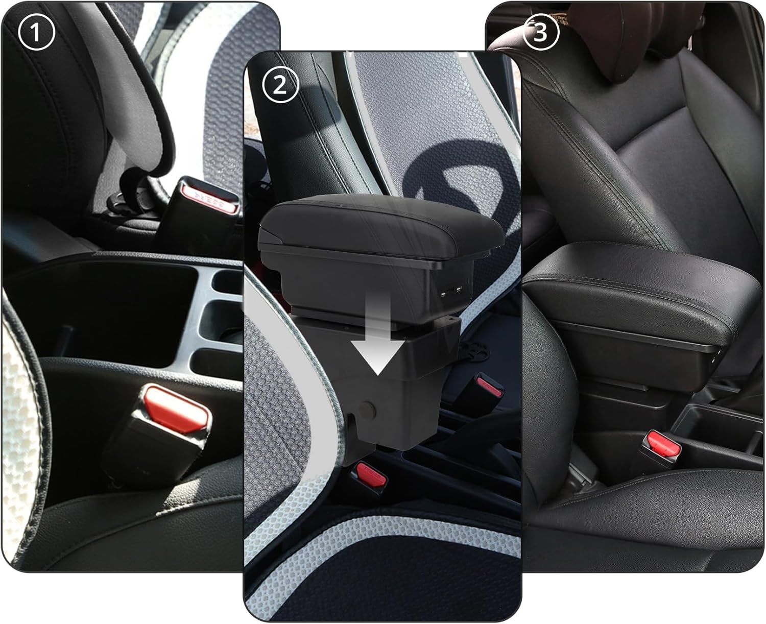 Auto Armsteun Voor Mirage Attrage Space Star 2014-2018 Dubbellaags Console Center Grote Opbergdoos met 3 Usb-poort Opladen Zwart Stiksels