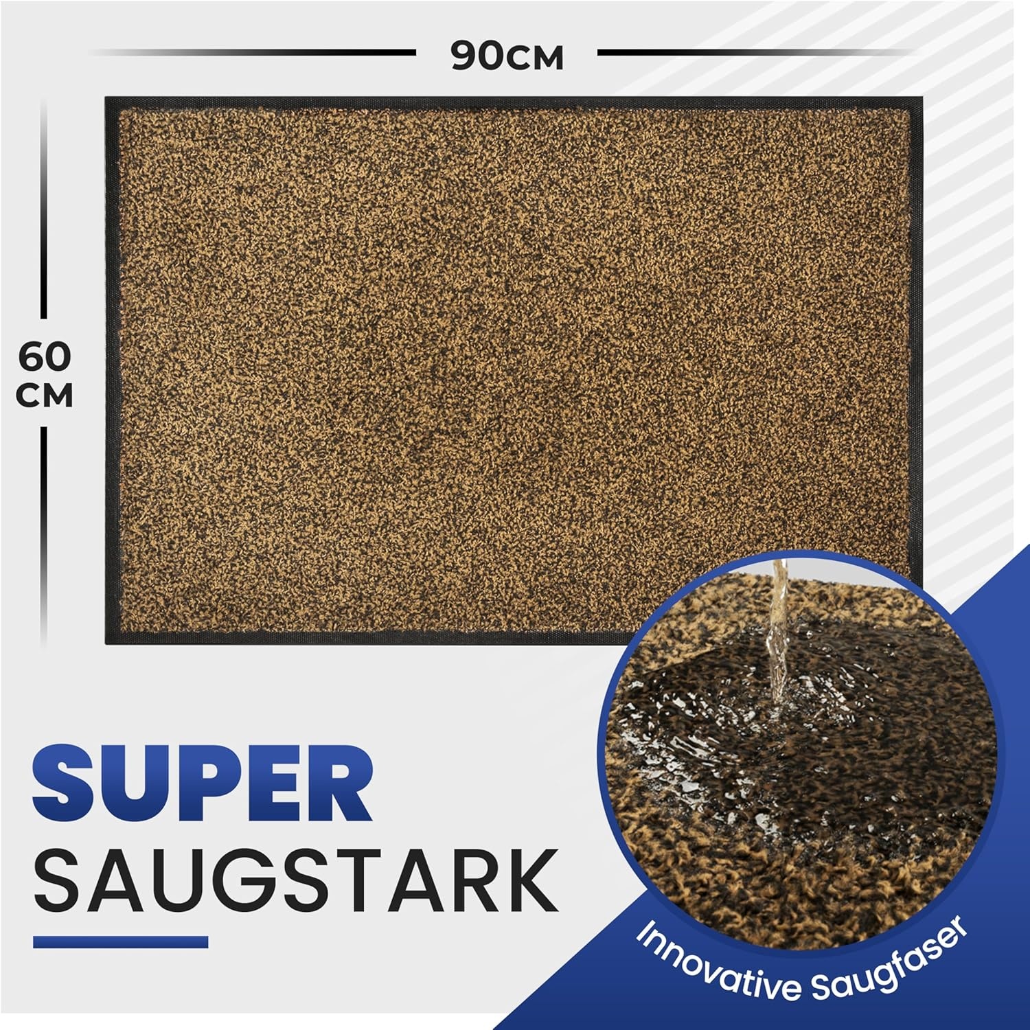 Mibao Binnendeurmat Buitendeurmat 61 x 91 cm Zwart Bruin - Extra Dikke Antislip Entree Mat