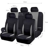 Flying Banner Autostoelhoezen, platte stoffen universele pasvorm, volledige set compatibel met airbag, zwart en grijs