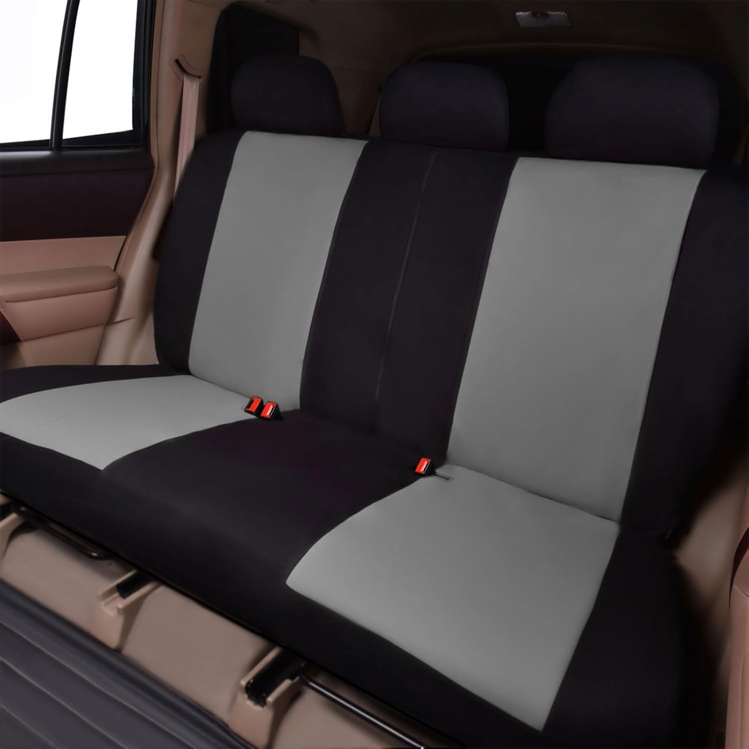 Flying Banner Autostoelhoezen, platte stoffen universele pasvorm, volledige set compatibel met airbag, zwart en grijs