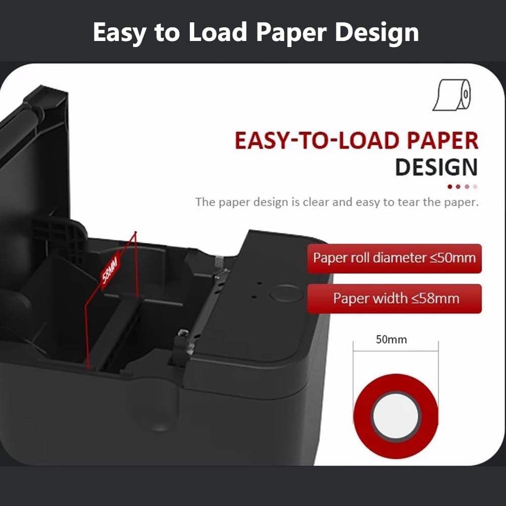 POS-printer, 58 Mm USB Thermische Bonprinter, Restaurantkeukenprinter met Automatische Snijder, USB-labelprinter voor Mac, Linux, IOS, Android (EU-stekker)