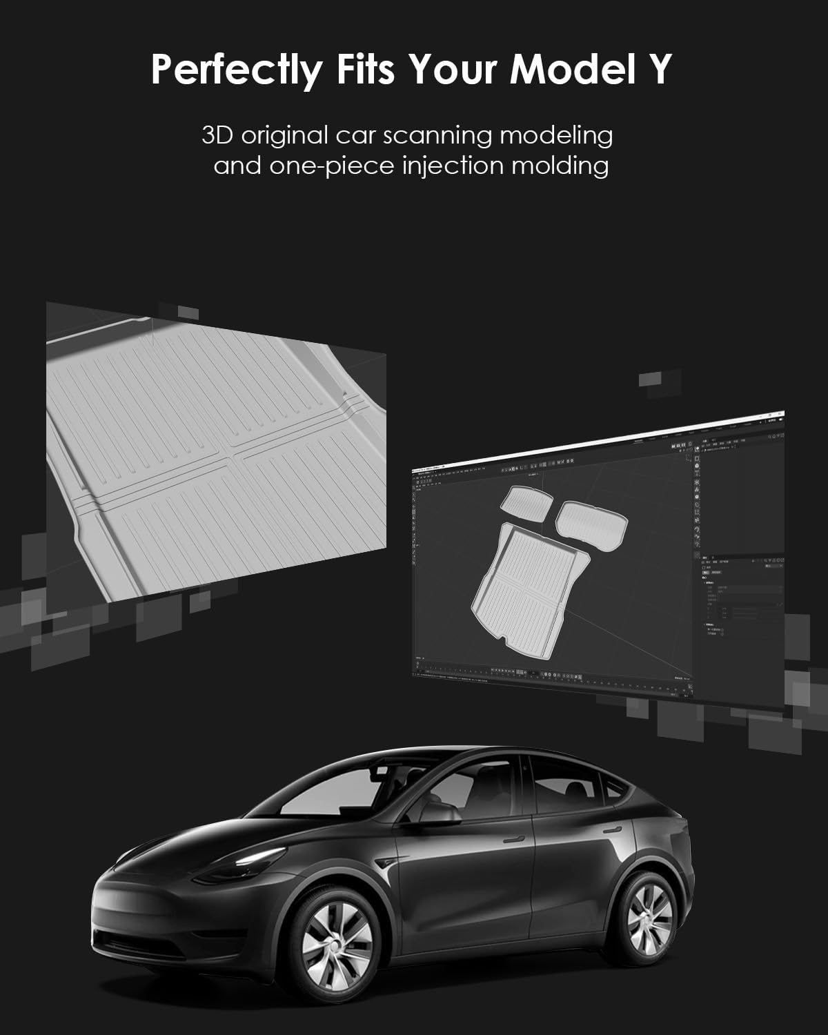 3-delige Kofferbakmat TPE voor Tesla Model Y 2021-2024, Anti-slip en Waterdicht
