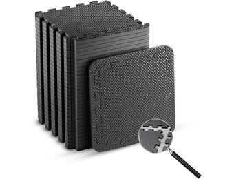 EVA Gym Foam Mat; 24 stuks; 30,5 x 30,5 cm; zwart; antislip in elkaar grijpende puzzelvloertegels voor thuis, training, garage