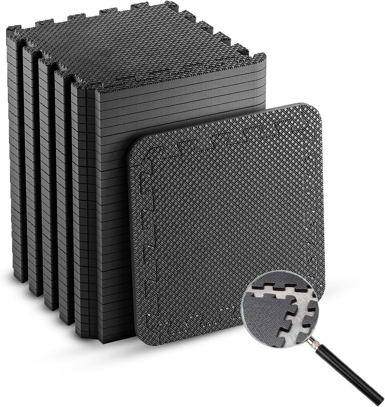EVA Gym Foam Mat; 24 stuks; 30,5 x 30,5 cm; zwart; antislip in elkaar grijpende puzzelvloertegels voor thuis, training, garage