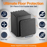 EVA Gym Foam Mat; 24 stuks; 30,5 x 30,5 cm; zwart; antislip in elkaar grijpende puzzelvloertegels voor thuis, training, garage